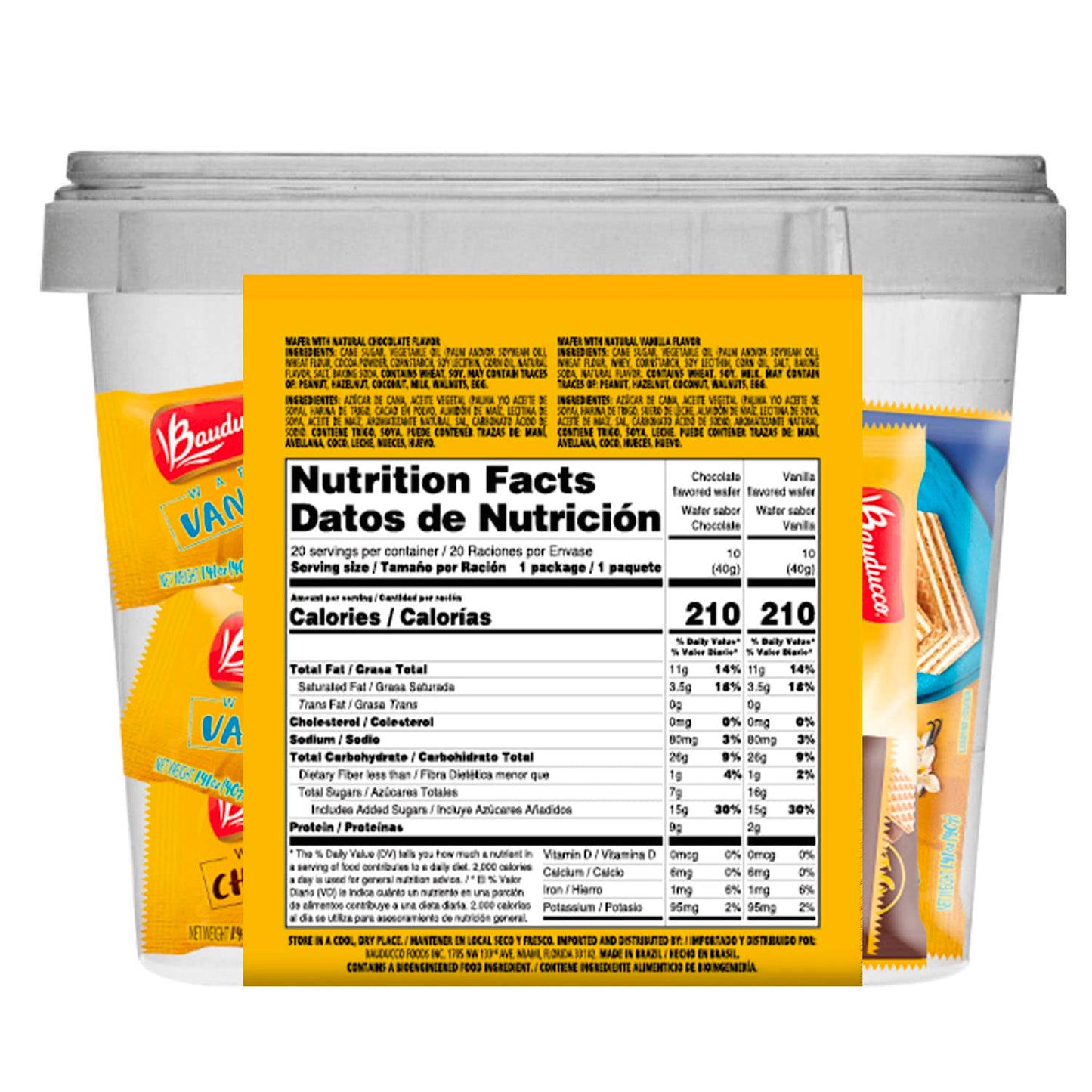 Bauducco Chocolate & Vanilla Wafer Cookies - Convenient Single Serve Wafer Cookies With 3 Layers of Cream - Delicious Sweet Snack on the go or Dessert 28.2oz (Pack of 20)