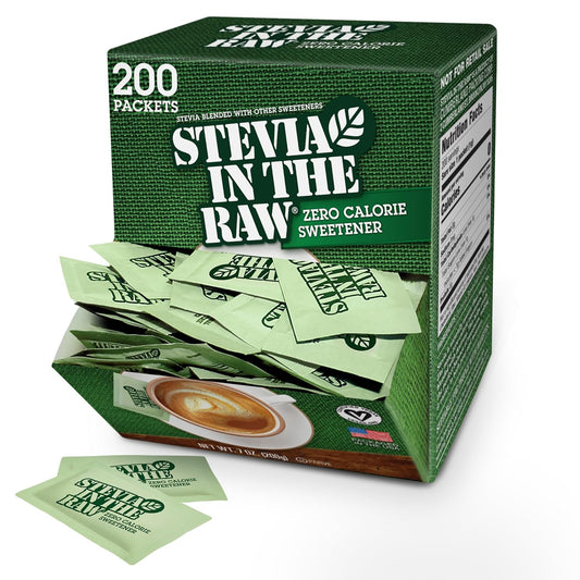 Stevia In The Raw Stevia Sweetener Packets, 200 Ct Box, Zero Calorie Stevia Sugar Substitute Packets, No Erythritol or Artificial Flavors, Vegan, Gluten Free, Kosher, Low Glycemic Index