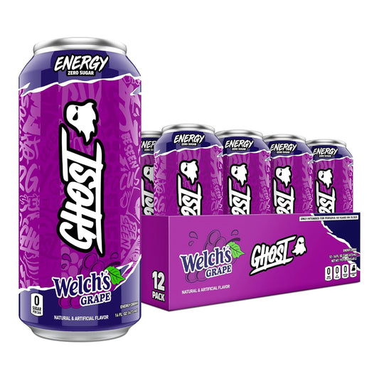 GHOST Energy Drink - 12-Pack, Welch's Grape, 16oz Cans - Energy & Focus & No Artificial Colors - 200mg of Natural Caffeine, L-Carnitine & Taurine - Gluten-Free & Vegan