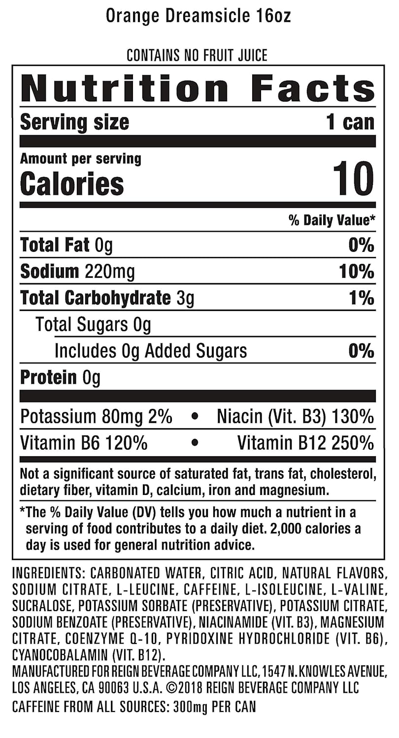 Reign Total Body Fuel, Orange Dreamsicle, Fitness & Performance Drink, 16 Fl Oz (Pack of 12)