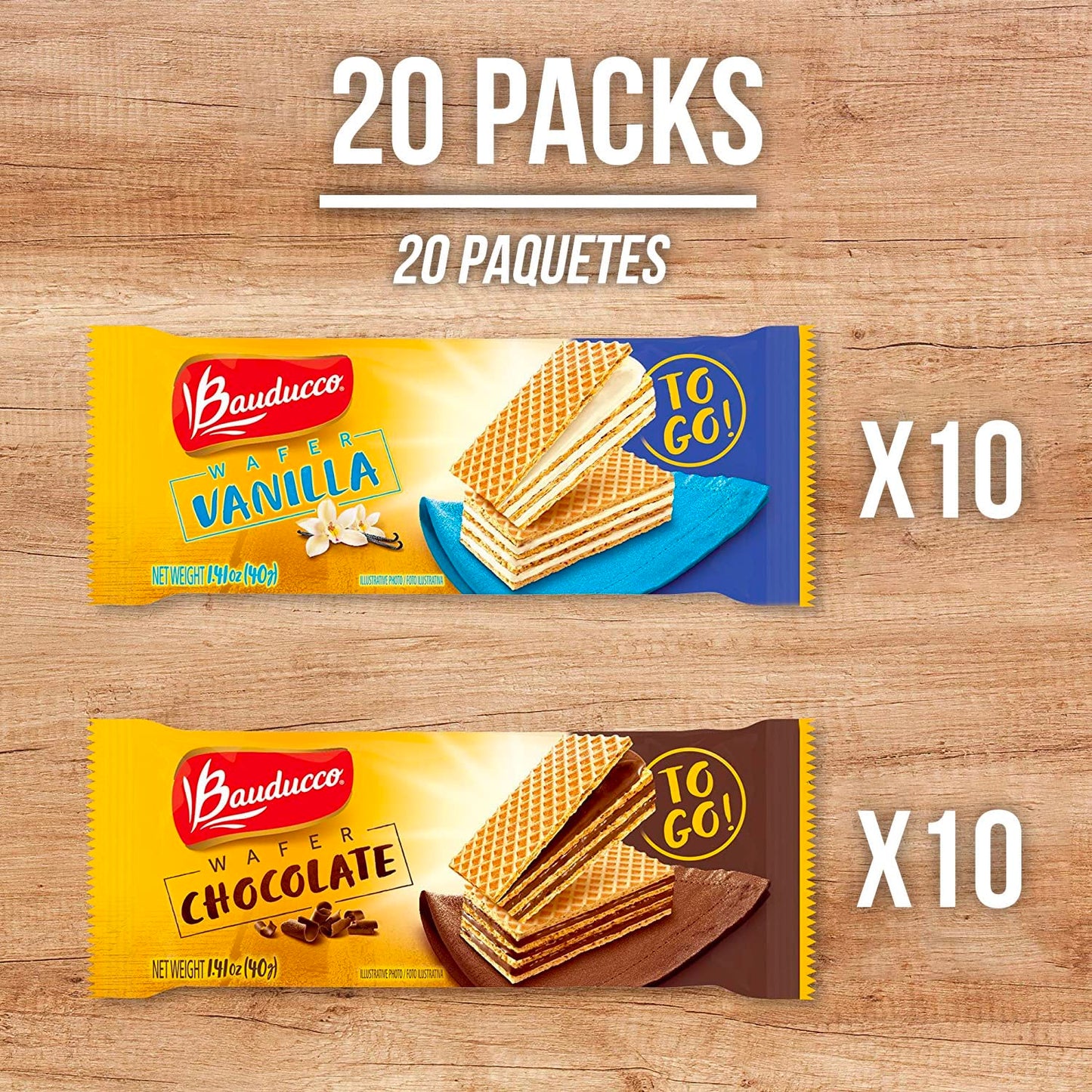 Bauducco Chocolate & Vanilla Wafer Cookies - Convenient Single Serve Wafer Cookies With 3 Layers of Cream - Delicious Sweet Snack on the go or Dessert 28.2oz (Pack of 20)