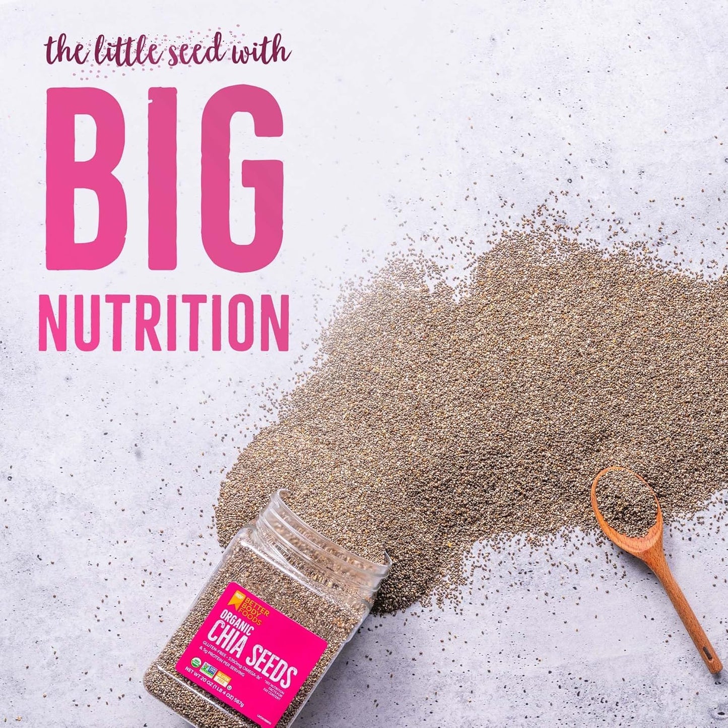 BetterBody Foods Organic Chia Seeds 2 lbs, 32 Oz, with Omega-3, Non-GMO, Gluten Free, Keto Diet Friendly, Vegan, Good Source of Fiber